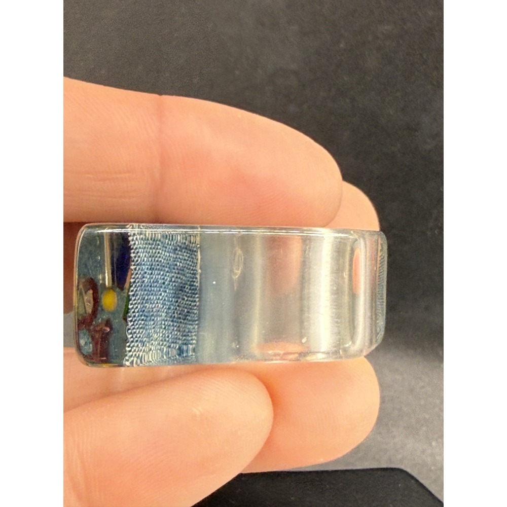 Vintage Lucite Ring Chunky Denim Mod MCM Signed 7" - Picture 3 of 11